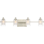 Quoizel Kolt 29in 4-Light Vanity Light | Modern Brushed Nickel and Clear Glass | Bathroom Vanity & Powder Room | 29 x 6.25 x 6 in | Model KLT8604BNLED