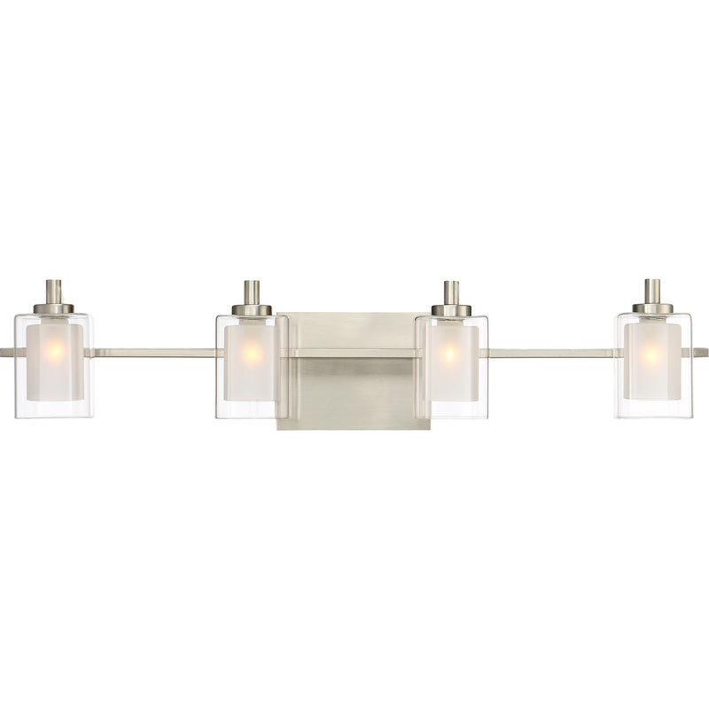 Quoizel Kolt 29in 4-Light Vanity Light | Modern Brushed Nickel and Clear Glass | Bathroom Vanity & Powder Room | 29 x 6.25 x 6 in | Model KLT8604BNLED