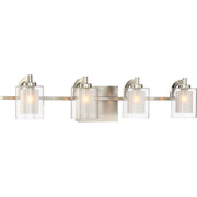 Quoizel Kolt 29in 4-Light Vanity Light | Modern Brushed Nickel and Clear Glass | Bathroom Vanity & Powder Room | 29 x 6.25 x 6 in | Model KLT8604BNLED