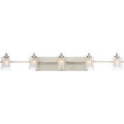 Quoizel Kolt 42in 5-Light Vanity Light | Modern Brushed Nickel and Clear Glass | Bathroom Vanity & Powder Room | 42 x 6.25 x 6 in | Model KLT8605BNLED