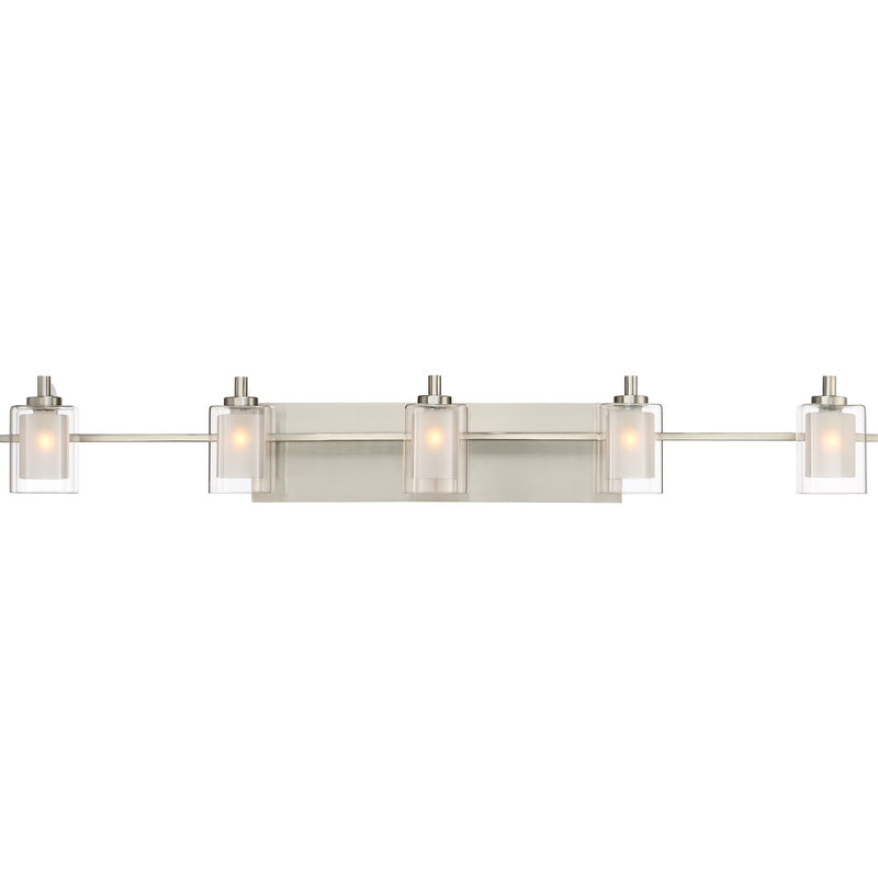 Quoizel Kolt 42in 5-Light Vanity Light | Modern Brushed Nickel and Clear Glass | Bathroom Vanity & Powder Room | 42 x 6.25 x 6 in | Model KLT8605BNLED