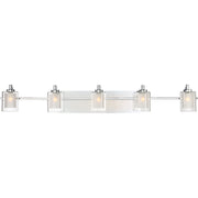 Quoizel Kolt 42in 5-Light Vanity Light | Modern Polished Chrome and Clear Glass | Bathroom Vanity & Powder Room | 42 x 6.25 x 6 in | Model KLT8605CLED
