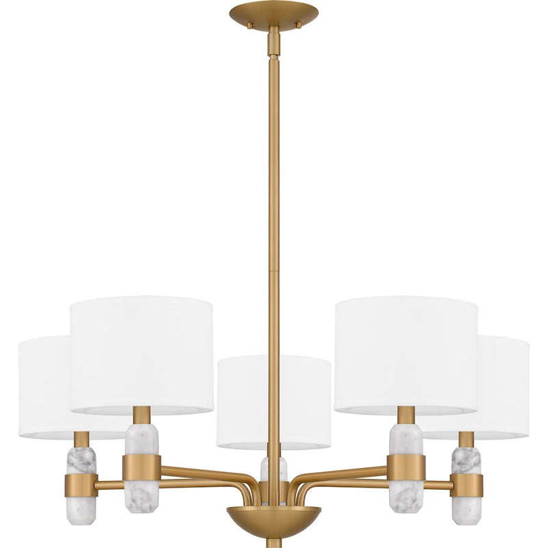Quoizel Kimberly 5 Light Chandelier, Brass/Egg Shell Fabric