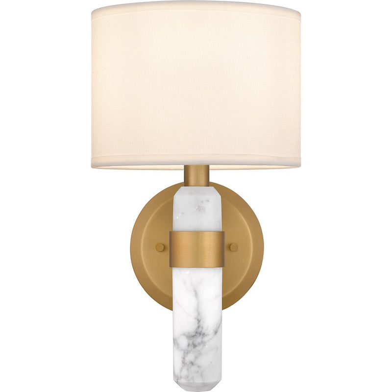 Quoizel Kimberly 1 Light Wall Sconce, Brass/Egg Shell Fabric