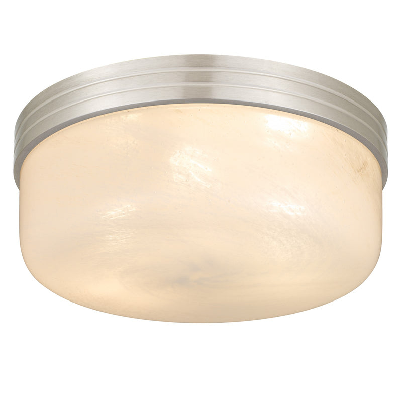 Quoizel Langford 15in 3-Light Flush Mount | Transitional Brushed Nickel and Cloud Seedy Glass | Bedroom & Hallway | 15 x 15 x 6 in | Model LANG1615BN