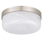 Quoizel Langford 15in 3-Light Flush Mount | Transitional Brushed Nickel and Cloud Seedy Glass | Bedroom & Hallway | 15 x 15 x 6 in | Model LANG1615BN