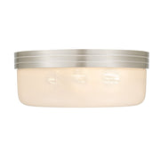Quoizel Langford 15in 3-Light Flush Mount | Transitional Brushed Nickel and Cloud Seedy Glass | Bedroom & Hallway | 15 x 15 x 6 in | Model LANG1615BN