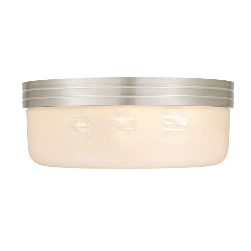 Quoizel Langford 15in 3-Light Flush Mount | Transitional Brushed Nickel and Cloud Seedy Glass | Bedroom & Hallway | 15 x 15 x 6 in | Model LANG1615BN
