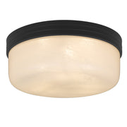Quoizel Langford 15in 3-Light Flush Mount | Transitional Matte Black and Cloud Seedy Glass | Bedroom & Hallway | 15 x 15 x 6 in | Model LANG1615MBK