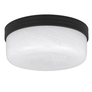 Quoizel Langford 15in 3-Light Flush Mount | Transitional Matte Black and Cloud Seedy Glass | Bedroom & Hallway | 15 x 15 x 6 in | Model LANG1615MBK