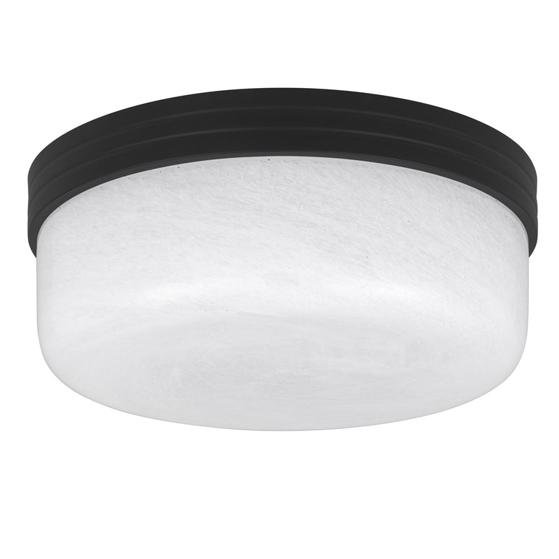 Quoizel Langford 15in 3-Light Flush Mount | Transitional Matte Black and Cloud Seedy Glass | Bedroom & Hallway | 15 x 15 x 6 in | Model LANG1615MBK
