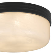 Quoizel Langford 15in 3-Light Flush Mount | Transitional Matte Black and Cloud Seedy Glass | Bedroom & Hallway | 15 x 15 x 6 in | Model LANG1615MBK
