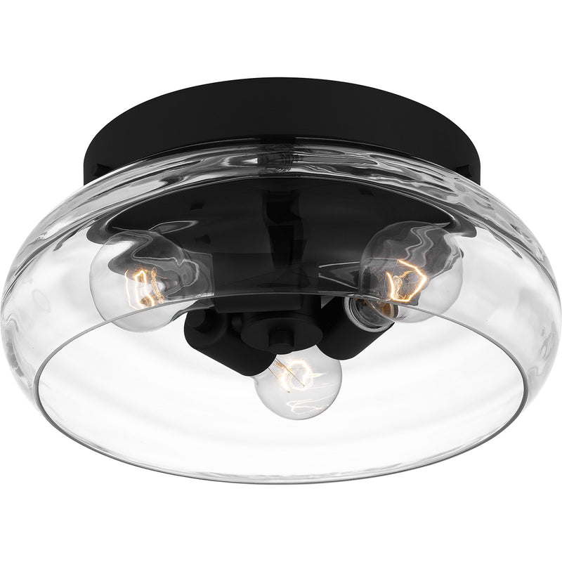 Quoizel Lucy 14in 3-Light Flush Mount | Coastal Matte Black and Clear Optic Glass | Hallway & Bedroom | 14 x 14 x 6.25 in | Model LCY1614MBK