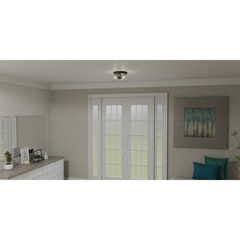 Quoizel Lucy 14in 3-Light Flush Mount | Coastal Matte Black and Clear Optic Glass | Hallway & Bedroom | 14 x 14 x 6.25 in | Model LCY1614MBK