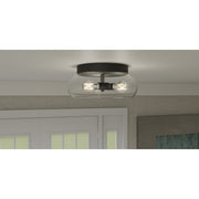 Quoizel Lucy 14in 3-Light Flush Mount | Coastal Matte Black and Clear Optic Glass | Hallway & Bedroom | 14 x 14 x 6.25 in | Model LCY1614MBK