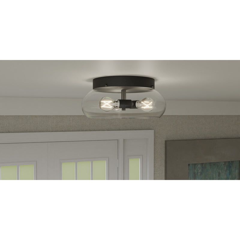 Quoizel Lucy 14in 3-Light Flush Mount | Coastal Matte Black and Clear Optic Glass | Hallway & Bedroom | 14 x 14 x 6.25 in | Model LCY1614MBK