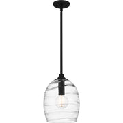 Quoizel Lucy 10in 1-Light Mini Pendant | Coastal Matte Black and Clear Optic Glass | Kitchen Island & Dining Room | Model LCY1810MBK