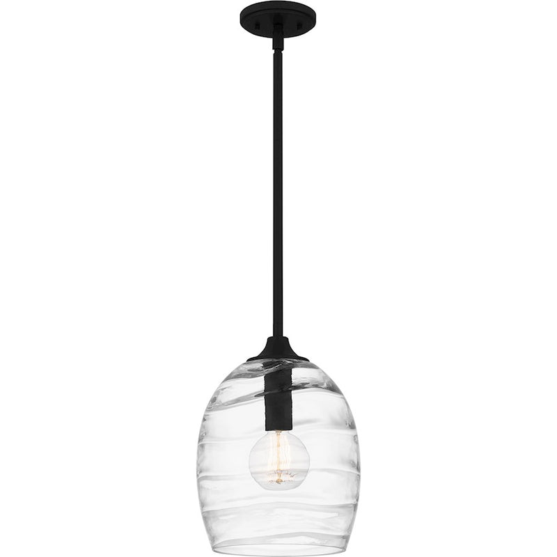 Quoizel Lucy 10in 1-Light Mini Pendant | Coastal Matte Black and Clear Optic Glass | Kitchen Island & Dining Room | Model LCY1810MBK