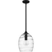 Quoizel Lucy 10in 1-Light Mini Pendant | Coastal Matte Black and Clear Optic Glass | Kitchen Island & Dining Room | Model LCY1810MBK