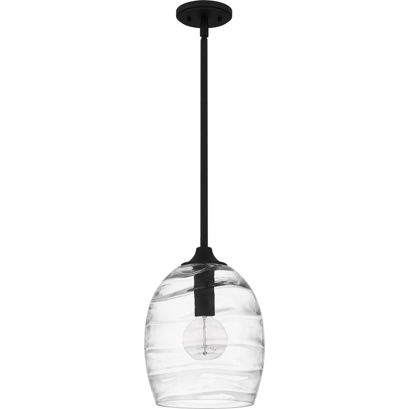 Quoizel Lucy 10in 1-Light Mini Pendant | Coastal Matte Black and Clear Optic Glass | Kitchen Island & Dining Room | Model LCY1810MBK
