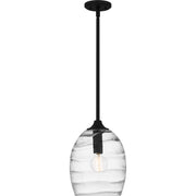 Quoizel Lucy 10in 1-Light Mini Pendant | Coastal Matte Black and Clear Optic Glass | Kitchen Island & Dining Room | Model LCY1810MBK