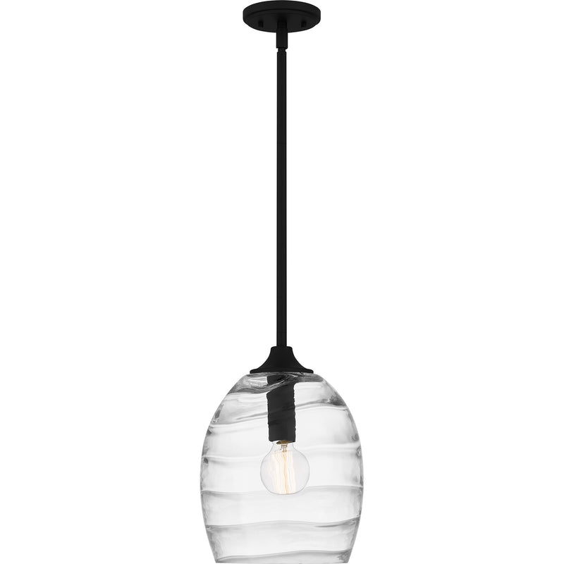 Quoizel Lucy 10in 1-Light Mini Pendant | Coastal Matte Black and Clear Optic Glass | Kitchen Island & Dining Room | Model LCY1810MBK