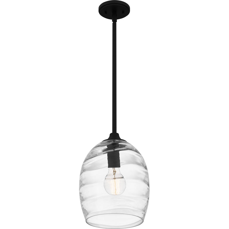 Quoizel Lucy 10in 1-Light Mini Pendant | Coastal Matte Black and Clear Optic Glass | Kitchen Island & Dining Room | Model LCY1810MBK