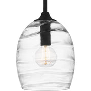 Quoizel Lucy 10in 1-Light Mini Pendant | Coastal Matte Black and Clear Optic Glass | Kitchen Island & Dining Room | Model LCY1810MBK