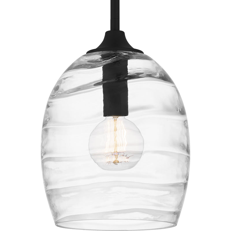Quoizel Lucy 10in 1-Light Mini Pendant | Coastal Matte Black and Clear Optic Glass | Kitchen Island & Dining Room | Model LCY1810MBK
