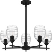 Quoizel Lucy 25in 5-Light Chandelier | Transitional Matte Black and Clear Optic Glass | Dining Room & Foyer | 25 x 25 x 9.25 in | Model LCY5025MBK