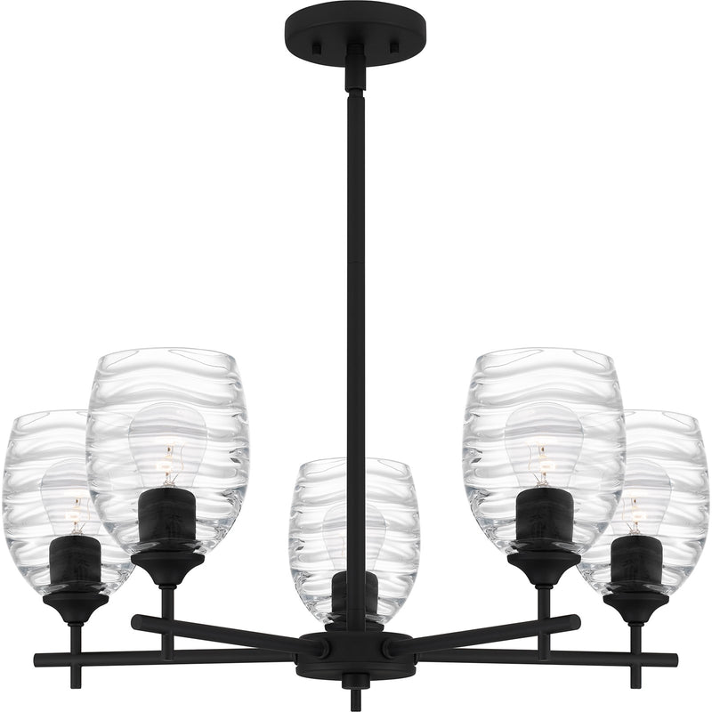 Quoizel Lucy 25in 5-Light Chandelier | Transitional Matte Black and Clear Optic Glass | Dining Room & Foyer | 25 x 25 x 9.25 in | Model LCY5025MBK