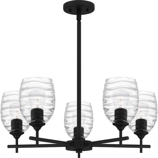 Quoizel Lucy 25in 5-Light Chandelier | Transitional Matte Black and Clear Optic Glass | Dining Room & Foyer | 25 x 25 x 9.25 in | Model LCY5025MBK