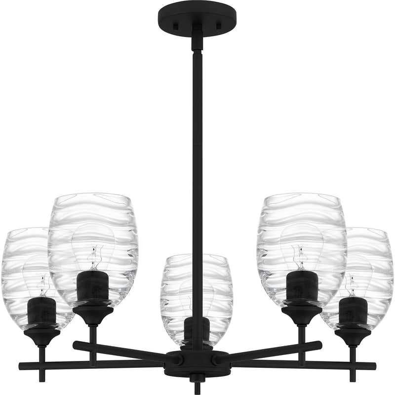 Quoizel Lucy 25in 5-Light Chandelier | Transitional Matte Black and Clear Optic Glass | Dining Room & Foyer | 25 x 25 x 9.25 in | Model LCY5025MBK