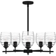 Quoizel Lucy 25in 5-Light Chandelier | Transitional Matte Black and Clear Optic Glass | Dining Room & Foyer | 25 x 25 x 9.25 in | Model LCY5025MBK