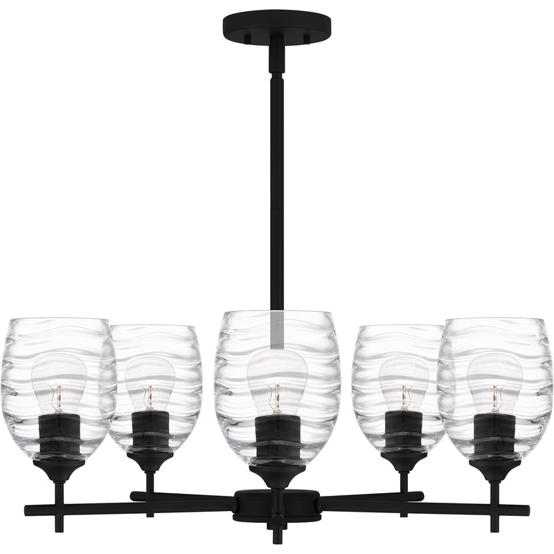 Quoizel Lucy 25in 5-Light Chandelier | Transitional Matte Black and Clear Optic Glass | Dining Room & Foyer | 25 x 25 x 9.25 in | Model LCY5025MBK