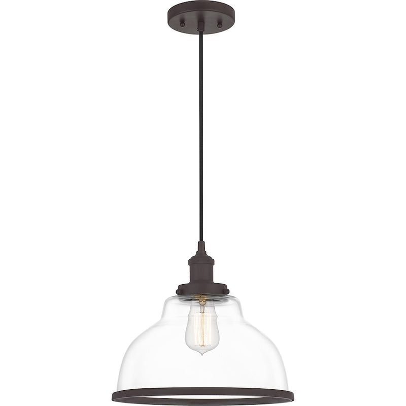 Quoizel Leo 1 Light 12" Mini Pendant, Old Bronze/Clear Glass