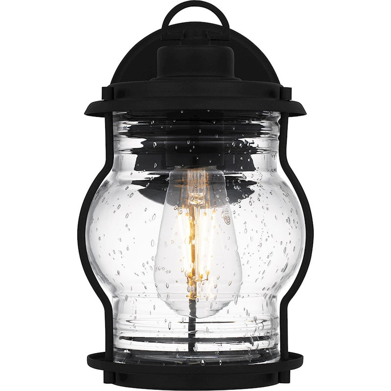 Quoizel Luther 1 Light 10" Outdoor Lantern, Black/Clear Seedy Glass