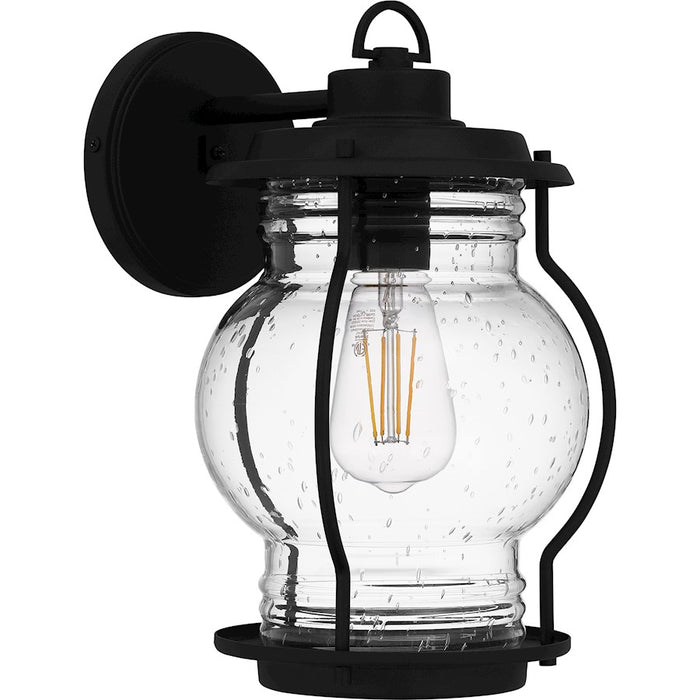 Quoizel Luther 1 Light 12" Outdoor Lantern, Black/Clear Seedy Glass