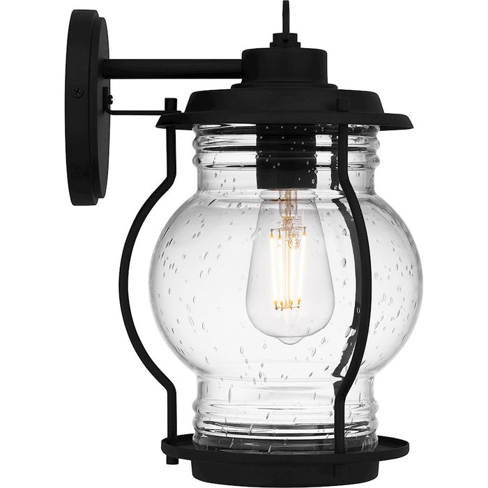 Quoizel Luther 1 Light 12" Outdoor Lantern, Black/Clear Seedy Glass