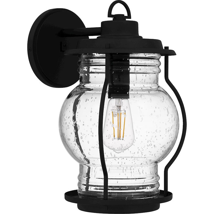 Quoizel Luther 1 Light 15" Outdoor Lantern, Black/Clear Seedy Glass