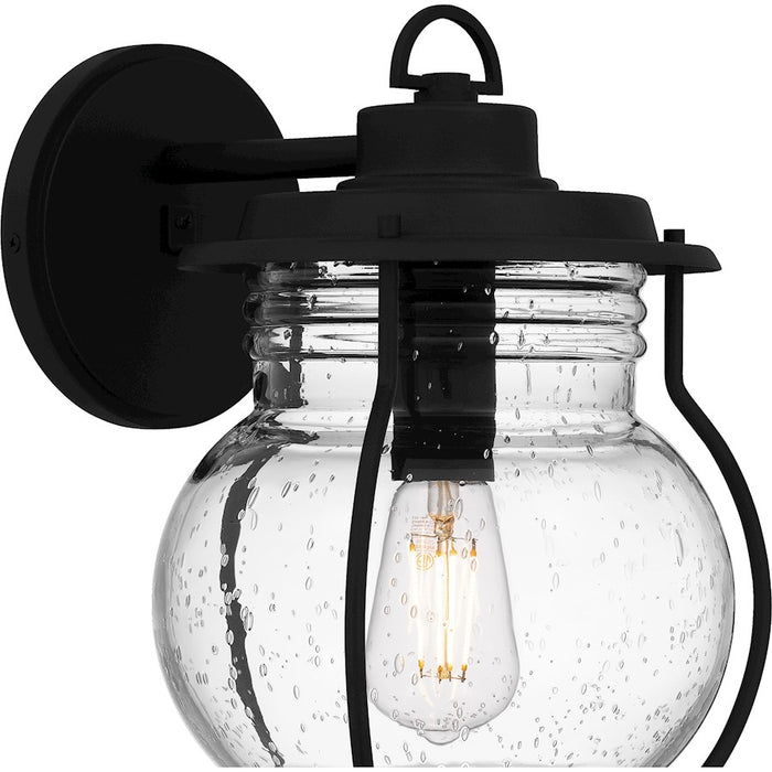Quoizel Luther 1 Light 15" Outdoor Lantern, Black/Clear Seedy Glass