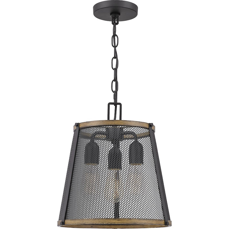 Quoizel Lindstrom 3 Light Mini Pendant, Matte Black/Metal Mesh