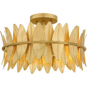 Quoizel Liza 16in 3-Light Semi-Flush Mount | Glam Gold Leaf and Metal Leaf Shade | Hallway & Foyer | 16 x 16 x 9.5 in | Model LIZ1716GFL