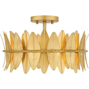 Quoizel Liza 16in 3-Light Semi-Flush Mount | Glam Gold Leaf and Metal Leaf Shade | Hallway & Foyer | 16 x 16 x 9.5 in | Model LIZ1716GFL