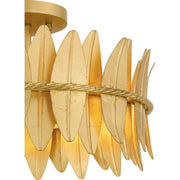 Quoizel Liza 16in 3-Light Semi-Flush Mount | Glam Gold Leaf and Metal Leaf Shade | Hallway & Foyer | 16 x 16 x 9.5 in | Model LIZ1716GFL