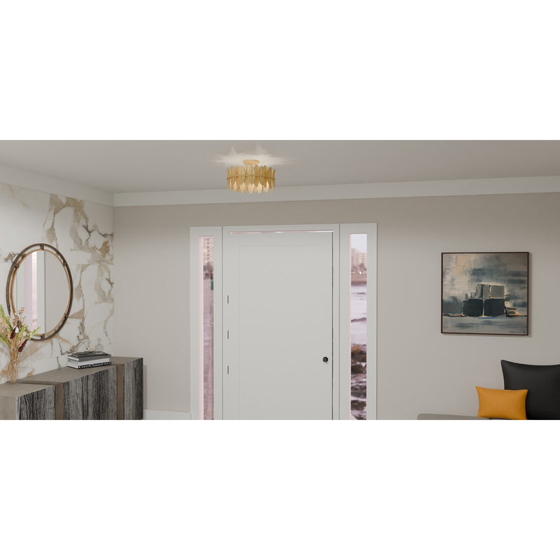 Quoizel Liza 16in 3-Light Semi-Flush Mount | Glam Gold Leaf and Metal Leaf Shade | Hallway & Foyer | 16 x 16 x 9.5 in | Model LIZ1716GFL