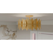 Quoizel Liza 16in 3-Light Semi-Flush Mount | Glam Gold Leaf and Metal Leaf Shade | Hallway & Foyer | 16 x 16 x 9.5 in | Model LIZ1716GFL
