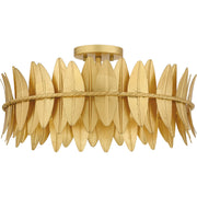 Quoizel Liza 20in 4-Light Semi-Flush Mount | Glam Gold Leaf and Metal Leaf Shade | Foyer & Living Room | 20.5 x 20.5 x 9.5 in | Model LIZ1720GFL