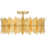 Quoizel Liza 20in 4-Light Semi-Flush Mount | Glam Gold Leaf and Metal Leaf Shade | Foyer & Living Room | 20.5 x 20.5 x 9.5 in | Model LIZ1720GFL