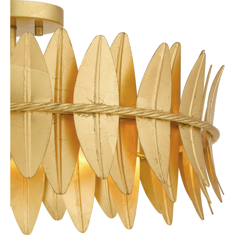 Quoizel Liza 20in 4-Light Semi-Flush Mount | Glam Gold Leaf and Metal Leaf Shade | Foyer & Living Room | 20.5 x 20.5 x 9.5 in | Model LIZ1720GFL